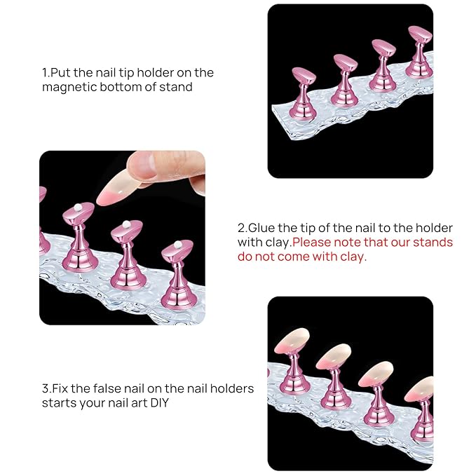 JUSTOTRY 2 Sets Nail Holder Stand for Press on Display, Magnetic Fake Wave Shape Holder and Painting Practices, Beginner Acrylic Salon Equipment and Decor