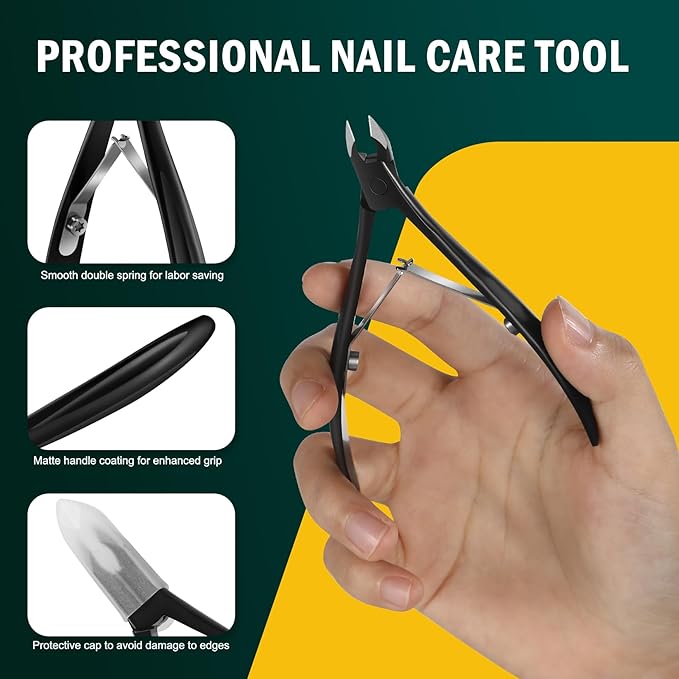 FVION 4mm Jaw Professional Cuticle Nippers, Salon-Quality Trimmers for Precision Nail Care, Premium Stainless Steel Clipper Remover Tool - Black