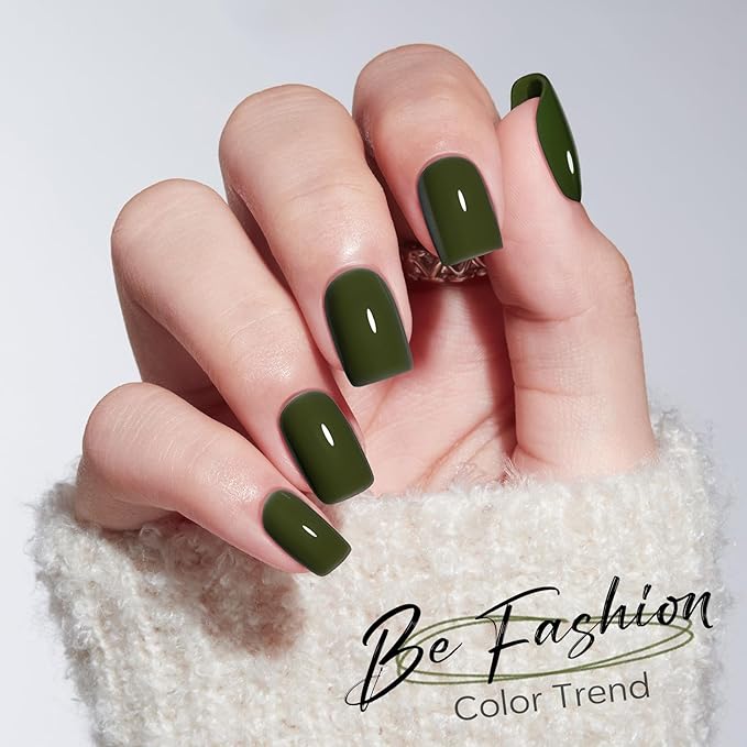 Modelones Moss Green Press on Nails, Short Square Fake Nails, Reusable Nail Kit with Nail Glue Adhesive Tabs Mini Nail File, Spring Nails Press Ons 32Pcs16 Sizes, Women Girl Gift