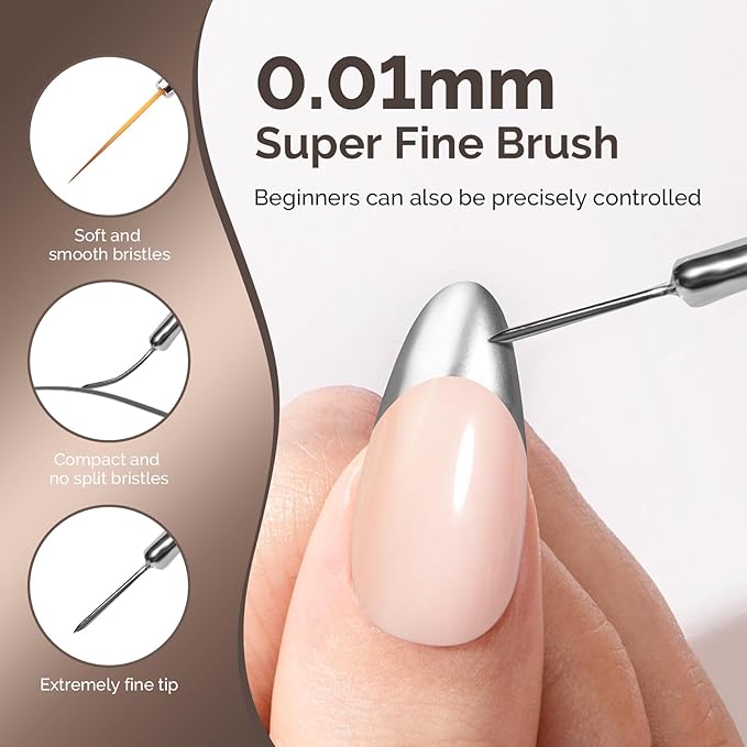 MelodySusie 8ML Silver Gel Liner Nail Art Polish Mirror Chrome 3D Effect,for Line and Patterns of Painting,French Nail Tips,DIY Manicure Pedicure for Home DIY Salon Use