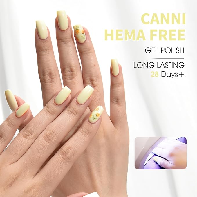 CANNI Pastel Yellow Gel Nail Polish, 1Pcs Light Yellow Gel Polish Color Nail Polish High Gloss Soak Off U V Nail Manicure Salon DIY