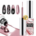 12ml Metallic Painting Gel Liner Nail Art 3D Mirror Chrome Effect Metal Painted Drawing Build in Thin Brush Soak Off UV/LED Rose Gold Striper Gel for Salon DIY Manicure