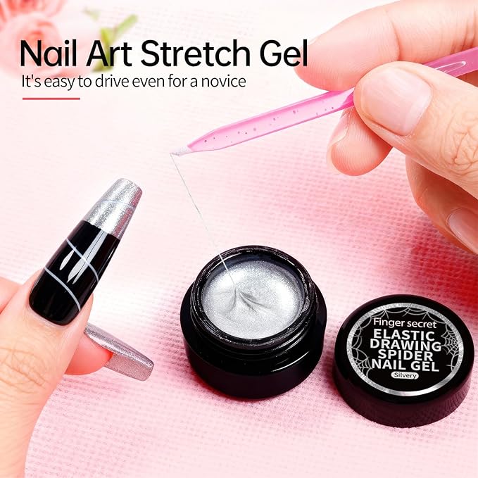 20g/0.7oz Elastic Drawing Spider Gel for Nails, GelS Paint for Nails Art Wire Drawing Nail Gel for Line with Brushes for Nail Art (2EDS-WhiteBlack)