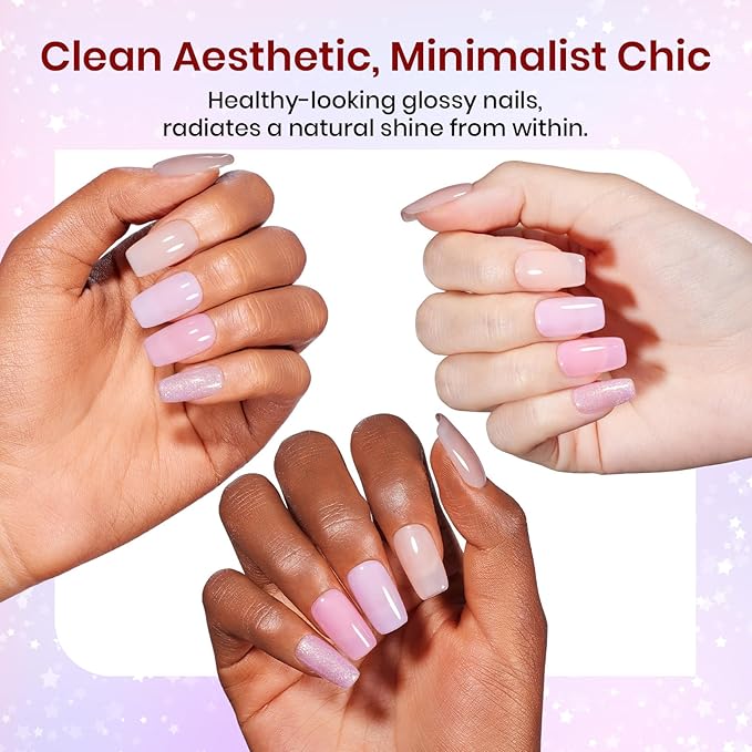 Beetles Jelly Gel Nail Polish Set, 25PCS 20 Colors Sheer Neutral Nude Pink Glitter Milky White Gel Nail Kit Soak Off UV with Base Glossy Matte Top Coat Pearls Rhinestones Nail Charms Gift for Women