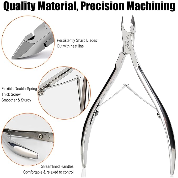 LePinko Professional Cuticle Trimmer kit, Super Sharp Dead Skin Clipper, Labor-saving Cuticula Remover for Fingernail Toenail, Manicure Pedicure Tool for Women Men, Home Salon Use, 7mm Jaw