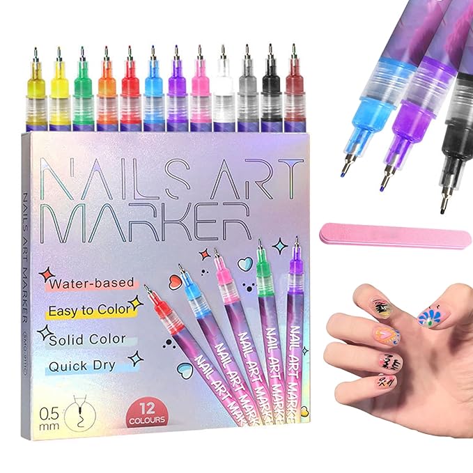 12 Colors Nail Art Pens ,0.5mm Nail Art Markers,nail art pens for painting nails,Nail Point Graffiti Dotting Pen ,Acrylic Nail Art Pen Quick-Drying,Home & Salon DIY Nail Art Tools