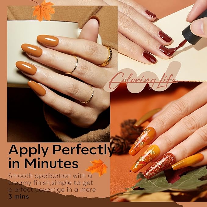 modelones Gel Nail Polish Set, 6 Colors Winter Dark Nude Brown Gel Polish Glitter Pearl Cinnamon Tawny Orange Cherry Mocha Nail Polish All Skin Tones Soak OFF LED Nail Art DIY Gift