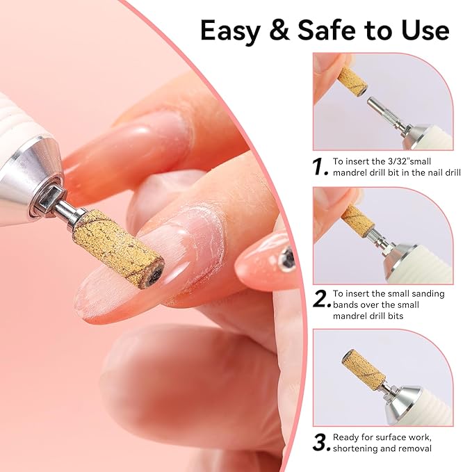 Makartt Nail Drill Bits Sanding Bands - for Nail Drill 100 PCS 4 Color Coarse Fine 80/120/180/240 Grit File Sand with 3.1mm Mini Mandrel Nail Bit Set for Acrylic Nails Gel Manicures and Pedicure