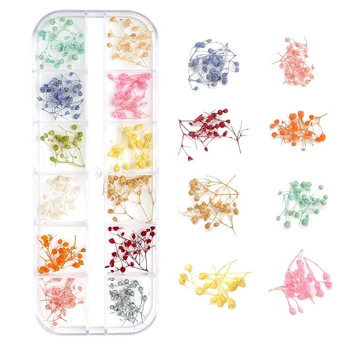 Dried Flowers for Resin Nail Art 3D Small Tiny Real Natural Mini Pressed Dry Flowers for Nails DIY Crafting Decoration Supplies (2 Boxes, 180 Pcs, 37 Colors)