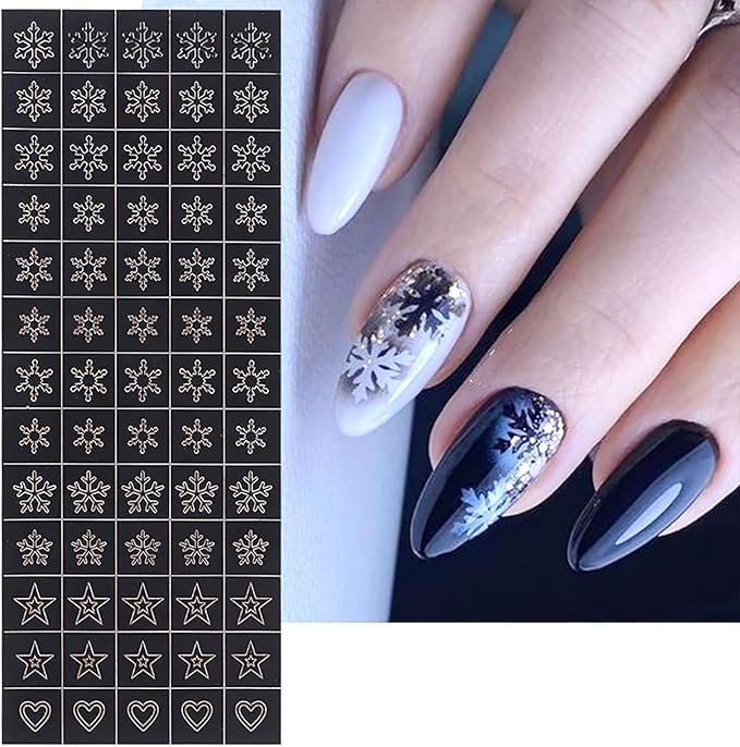 JERCLITY 10 Sheets Airbrush Stencils Nail Stickers for Nail Art Self-Adhesive Heart Butterfly Flower Snowflake Star French Tip Nail Decals Stencils Tool for Women Girls Manicure Accessories