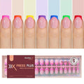 Beetles Summer Press On Nails 210 Pcs 7 Colors, French Tip Nails Short Square Classic Fake Nail Tips, Rainbow Soft Gel Nails False Nails Art DIY For Women