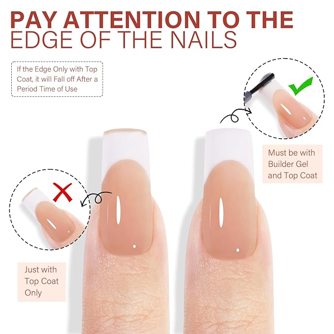 AILLSA French Gel Nail Tips, 180 Pcs Brown French Tip Press On Nail Long Square, Pre-Applied Primer & Base Coat No Need File, Soft Nail Tips Square, Fake Nails with Designs DIY for Women Gift 15 Sizes