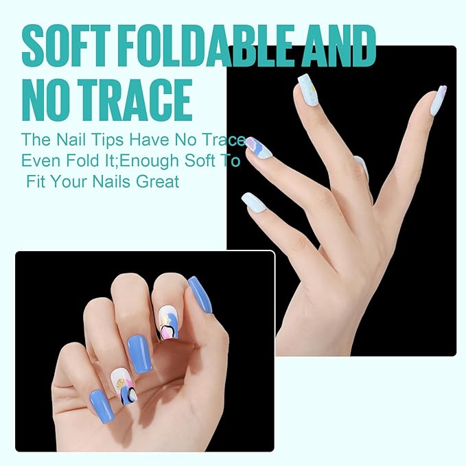 TOMICCA Short Square Nail Tips, 504Pcs Clear Press on Nails Square Full Cover Nail Tips Clear False Press on Nails, Soft Tips for Gel Nail Extension DIY Nail Salon 12 Sizes