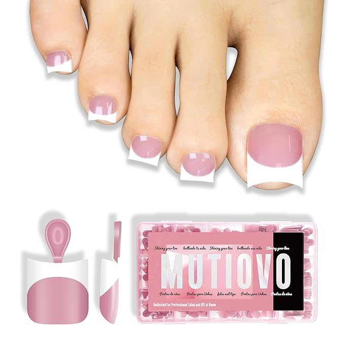 Short Toe Nail Tips White French Tip BERRY PINK Press on with Moon Curve,Soft Gel False Nail Kit,Thick Sharp Square Toenail Extension,Need Builder Gel Top Coat,No Glue Included x15 Sizes 240 pcs