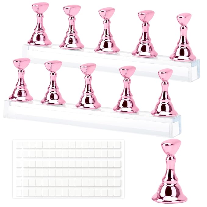Nail Stand Nail Holder for Painting Nails 2 Sets Press on Nails Stand Display with 96 Pcs Reusable Adhesive Putty Clay Magnetic Acrylic Nailss Art Tools Accessories for Home DIY Salon Supplies Pink