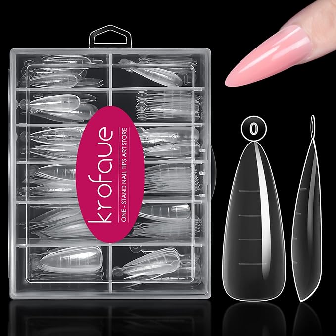 krofaue Poly Extension Gel - 120pcs Dual Nail Forms with 12 Sizes Stiletto False Molds Lady Almond Style Full Cover Builder for Nails Acrylic Forms fit DIY at Home