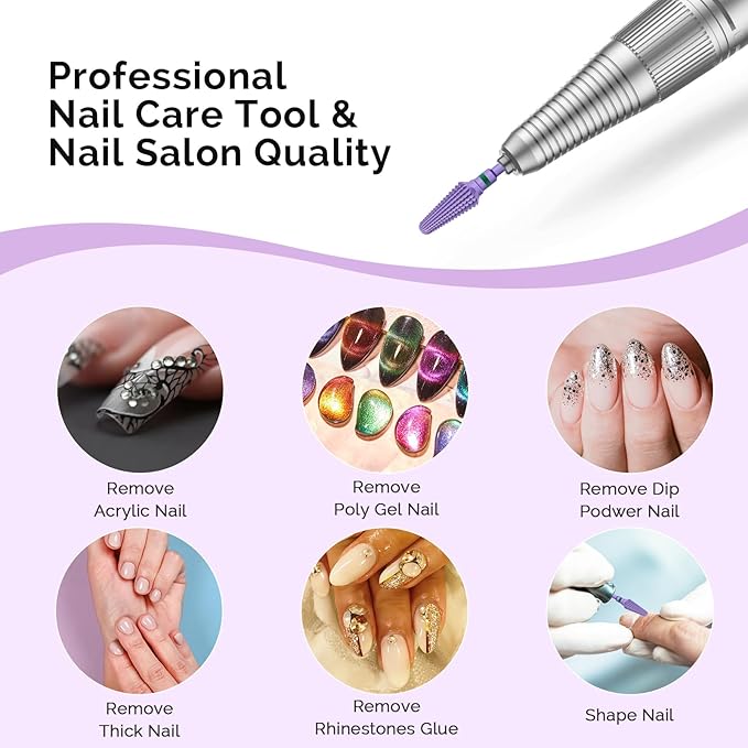 MelodySusie Professional Tornado 3/32'' Nail Drill Bits, Carbide Tungsten Multi-function Bits, Suitable for Manicure Pedicure Cuticle Gel Polishing, Salon Bits, Series Bit-X, Purple, Coarse