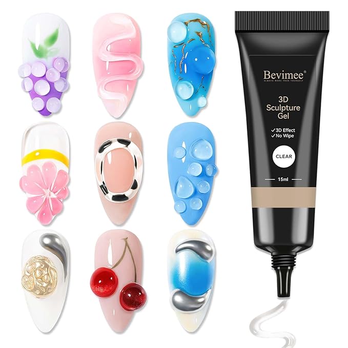 3D Nail Gel, Clear Sculpting Gel for Nail Art No Wipe Molding Gels For Nails, Easy To Sculpture Gels for 5D Nail Design, Nail Charm, Liner, Drawing, Embossing Nail Decoration DIY Manicure