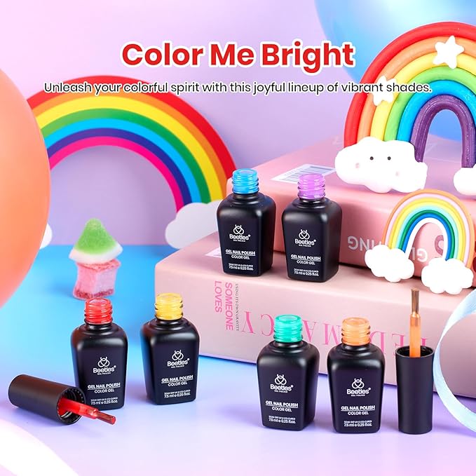 Beetles Rainbow Gel Polish Set - 6 Colors Red Yellow Blue Orange Green Purple Polish Rainbow Flag Gel Nail Polish Kit Spring Soak Off UV Nail Art Design Salon DIY Manicure Gifts for Women Girls