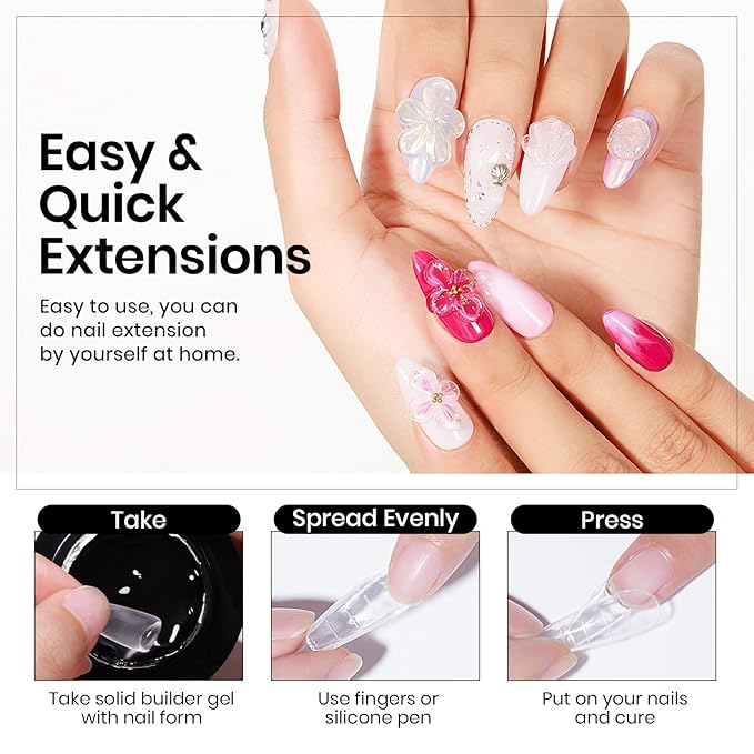 MIZHSE 30g Solid Builder Gel for Nails and 15g 3D Nail Gel, Clear Hard Sculpting Gels for Nails Art Soak Off U V LED Builder Gels for Salon Home DIY Woman