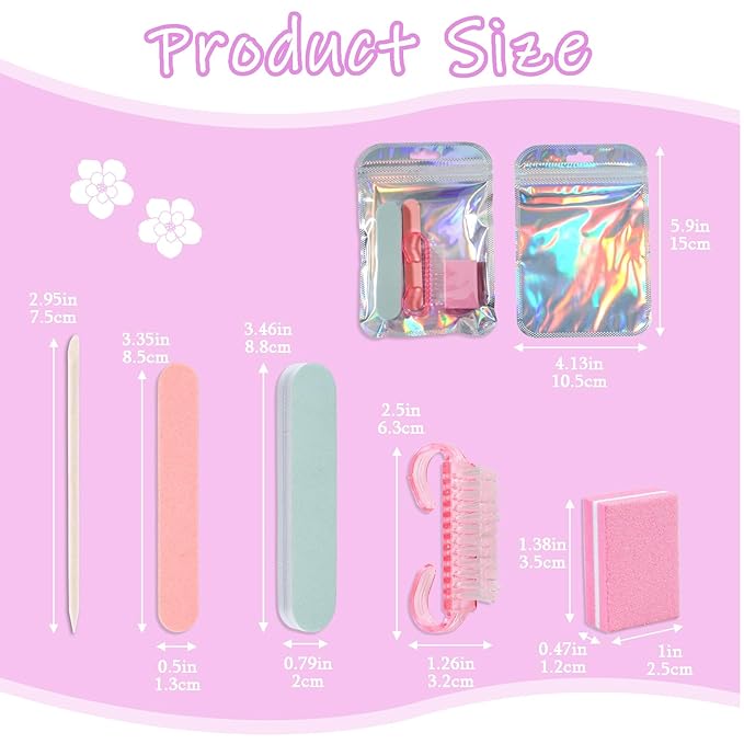 Disposable Manicure Kit Professional, 18 Set Press On Nail Tool Kit with Nail File, Nail Buffer, Nail Buffer Block, Nail Handle Brush, Wood Stick, Packaging Bag (Pink)