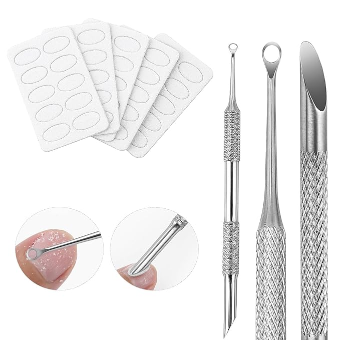 Cuticle Pusher with 2 Ends,Pre-treatment Cuticle Pusher Cuticle Remover with Sandpaper Sheets,Nail Art Dead Skin Removing Manicure Tool (1 Cuticle Pusher+5 Sandpaper Sheets)
