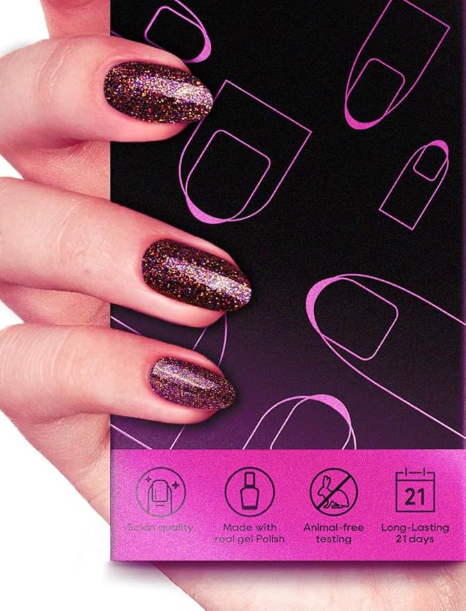 Nail Polish Strips – 32PCS UV Free Salon Quality Wraps, Long Lasting Gel Nail Stickers for Women (Blazing Gold Glitter)