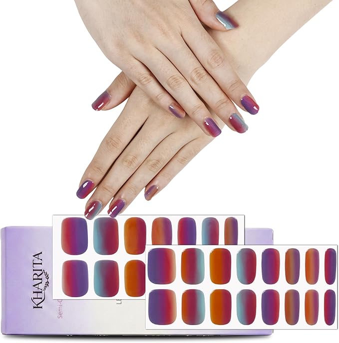 Semi Cured Gel Nail Strips – Real Gel Nail Polish Wraps | Waterproof Long Lasting Easy Peel-Off Removal | Hema-Free | Autumn Pastel Ombre Salon Kit with File & Stick