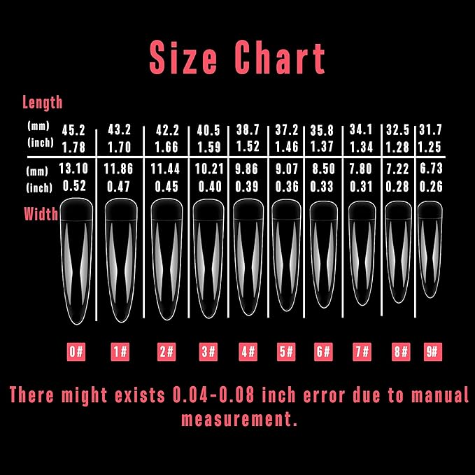 NOVO OVO Halloween 500 pcs Half Cover Extra Long Hawk Curved Stiletto/Almond Nail Tips, XXL 2XL Sharp False Nails for Acrylic, Clear QUEEN STILETTO CURVE Eagle Claw Gel Extension x 10 Sizes in Bag