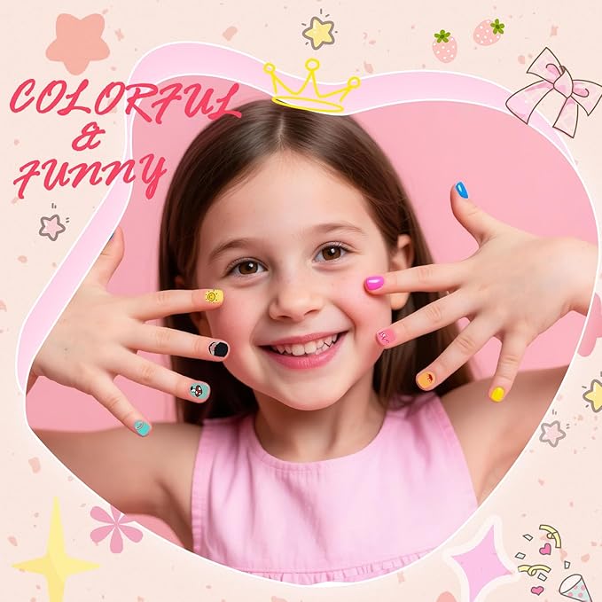 Nail Stickers for Kids, 10 Sheets Self-Adhesive Nail Wrap Strips for Little Girls, Toddler Age 8 and Older, Fun DIY Nail Art