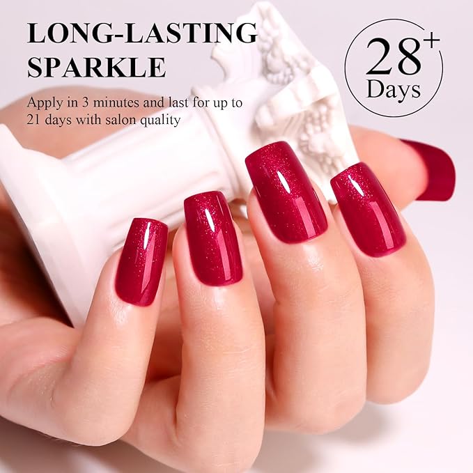 Imtiti Glitter Gel Nail Polish, 0.5 Fl Oz Ruby Red Glitter Gel Polish Soak Off LED UV Diamond Shimmer Sparkle DIY Nail Art Starter Manicure Salon