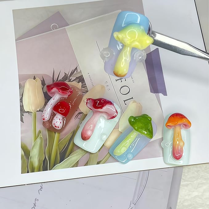 3D Mushroom Gel Nail Art Mold Arts Resin Fungus Molds for Accessories Supplies Pestle Silicone Tools Cute Nails Style