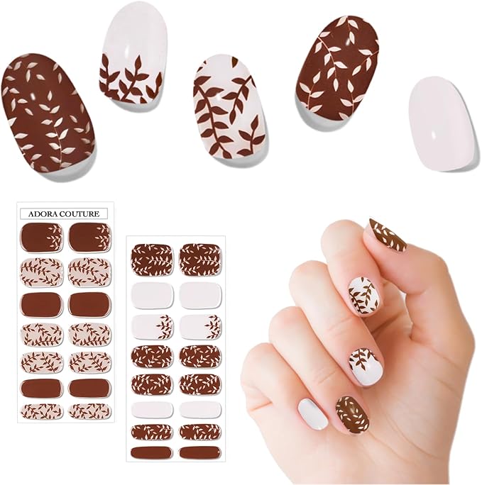 Semi Cured Gel Nail Strips with 30 Pieces - Salon Quality Manicure Kit for Women Easy Application Wraps Includes Prep Pads Nail File Wooden Stick, UV Light Required (Brown Mocha)