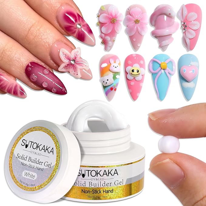 3D Gel Nail Art, 30g White Solid Sculpture Builder Gel Non-Stick Hand Nail Extension Gels Hard Gels for Carving Patterns Decoration Manicure DIY Home Salon Use