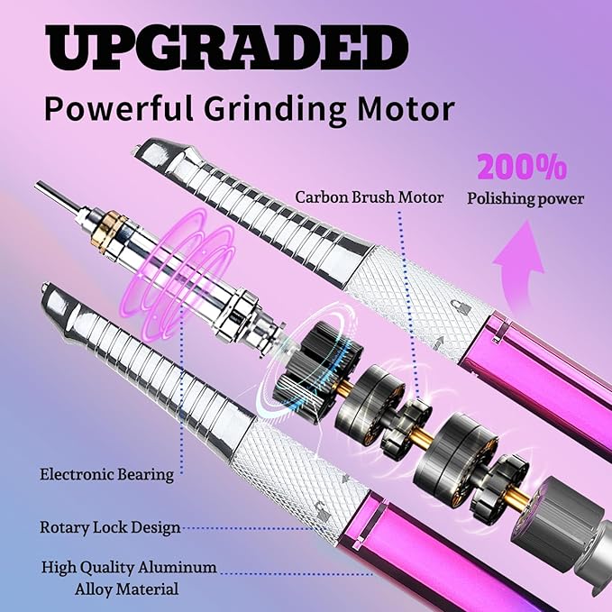 Professional Nail Drill File 45000RPM Electric Portable Kit with Rechargeable 8 uñas Bits Cordless Efile for Gel Acrylic Remover Home Salon Manicure Base Tool (Snowflake Blue and Charging Base)