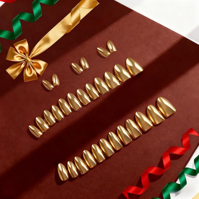 Chrome Press on Nails Short Almond, Metallic Bronze Fake Nails with a Sparkle Mirror Finish, Glitter Brown Glue on Nails for Women Birthday Party, Thick Quality Soft Gel Nail Press ons 30 Pcs