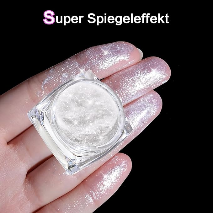 White Pearl Chrome Nail Powder: 7 Colors Iridescent Aurora Chrome Powder Pearl Mirror Effect Glitter Powder Pearlescent Ice Transparent Mermaid Pigment Dust for Nail Art Decoration