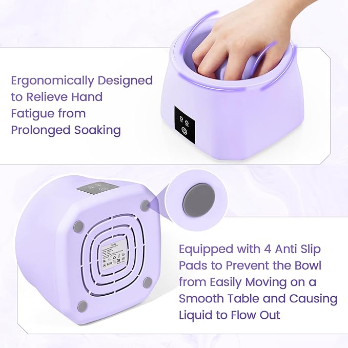 Yokilly Nail Soaking Bowl Heated: 50% Faster Nail Soak off Bowl for Women Nail Beginner - Electric Manicure Nail Bowl for Home Salon（Purple)