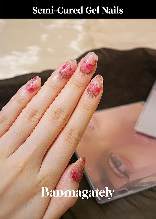 Semi Cured Gel Nail Strips, 20Pcs Long Lasting Salon Quality Wraps, Easy Apply & Remove Gel Nail Stickers with UV Light (Crystal Rose Manor Pink)