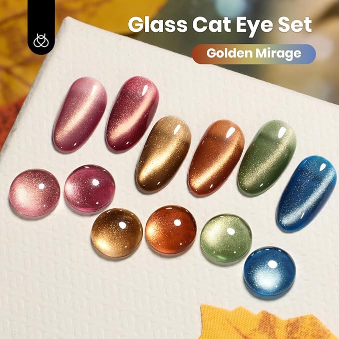 beetles Gel Polish Golden Mirage Cat Eye Gel Nail Polish Set - 6 Colors Glitter Gel Nail Polish Kit Pink Red Green Blue Brown Magnetic Shine Soak Off UV Salon DIY Manicure Gift for Women