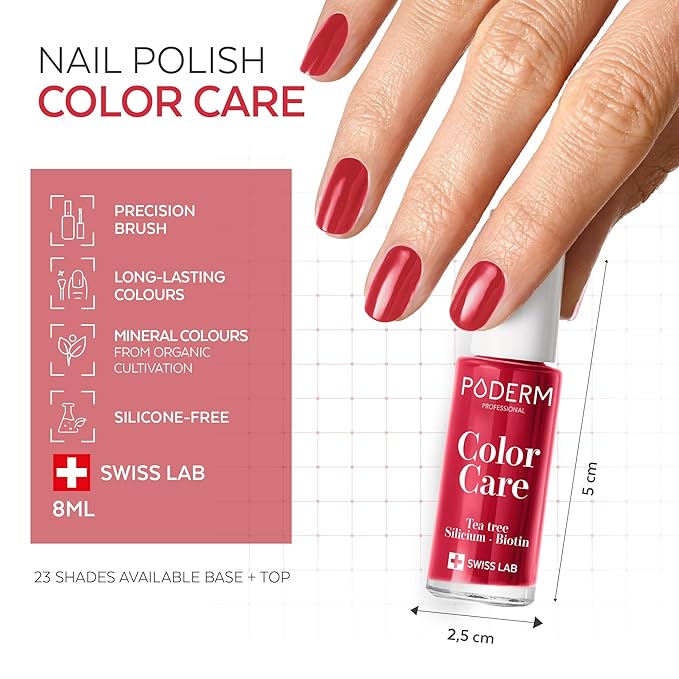 PODERM Nail Polish – Enriched with Tea Tree & Biotin – Improves Nail Appearance – Vegan Formula – For Hands & Feet – Swiss Made (Cherry Red)
