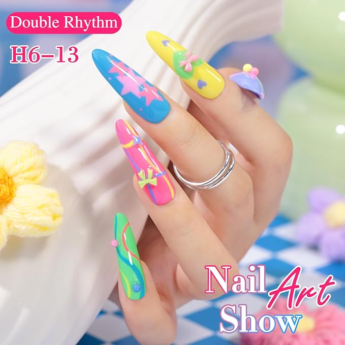 Double Rhythm 6 Pcs Hema Free Gel Polish Set 0.50 OZ Same Color Same Bottle Soak Off Neutral Natural Gel Polish Kit Nail Manicure Salon DIY at Home (Neon Yellow Green Pink Rose Blue Purple-H6-13)