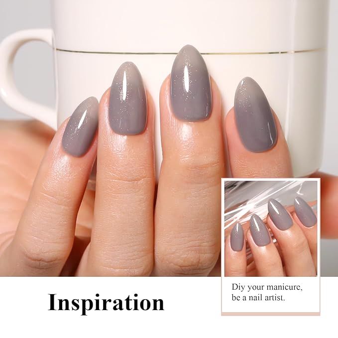 Imtiti Glitter Gel Nail Polish, 0.5 Fl Oz Grey Glitter Gel Polish Soak Off LED U V Gold Shimmer Sparkle Nail Gel Polish DIY Nail Art Starter Manicure Salon Gel Nail Polish Kit