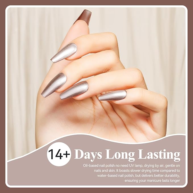Cat Eye Nail Polish Air Dry Fast, Nail Polish Non Gel with Magnetic, Brown Metallic Nail Lacquer Holographic Fingernail Polish Mooncat Nail Concealer Polish For Nail Art Long Lasting 1PC