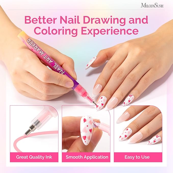 MelodySusie Nail Art Pens Set, 12 Colors 0.5MM Nail Polish Pens for Nail Art, Nail Dotting Tool, Drawing Pen for Nail Design, Manicure Nail Pens for Salon and DIY at Home