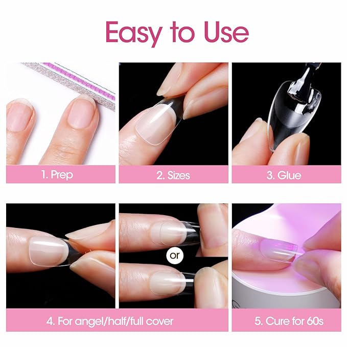 Gellen Short Square Nail Tips, 504Pcs Half Matte Full Cover Nail Tips Pre-shape Gel Nail Tips Acrylic False Press on Nails for Nail Extension Nail Art DIY Salon 12 Sizes