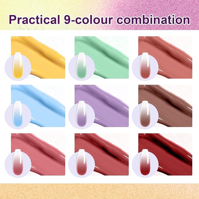 Gradient Painting Gel Set, 9 Colors Ombre Gel Nail Polish with 6 Aurora Multi-Purpose Brushes for Ombre Nails Aura Nails French Manicure Soak Off UV A Moroccan Bazaar
