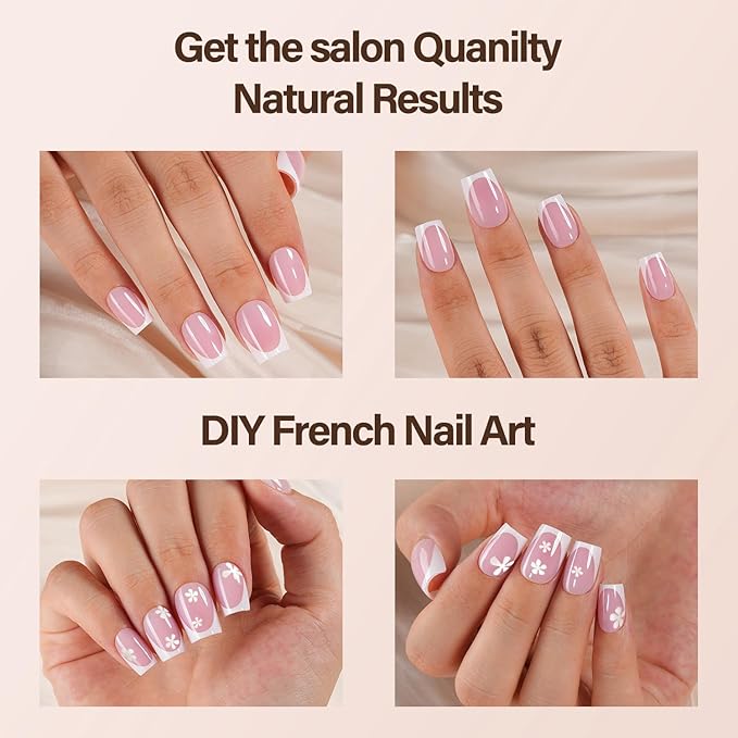 150Pcs French Gel Nails, Vansiho French Tip Press on Nails Pink, Short Square Soft Gel Nails False Nail for Nail Art DIY 15 Sizes