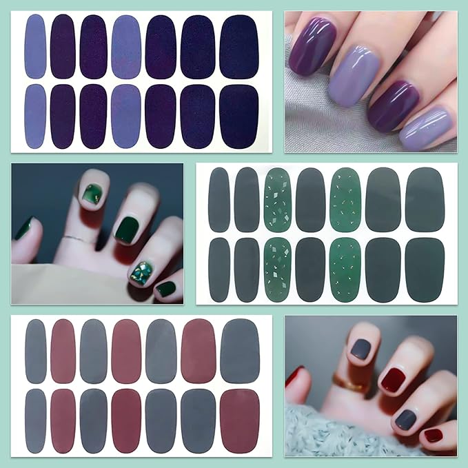 WOKOTO 20 Sheets Dark Solid Nail Polish Stickers, 280Pcs Mixed Color Solid Nail Stickers Full Nail Wraps, Gel Nail Strips Wraps Stick-On Nails Polish Strips Decals for Kids, Women & Girls
