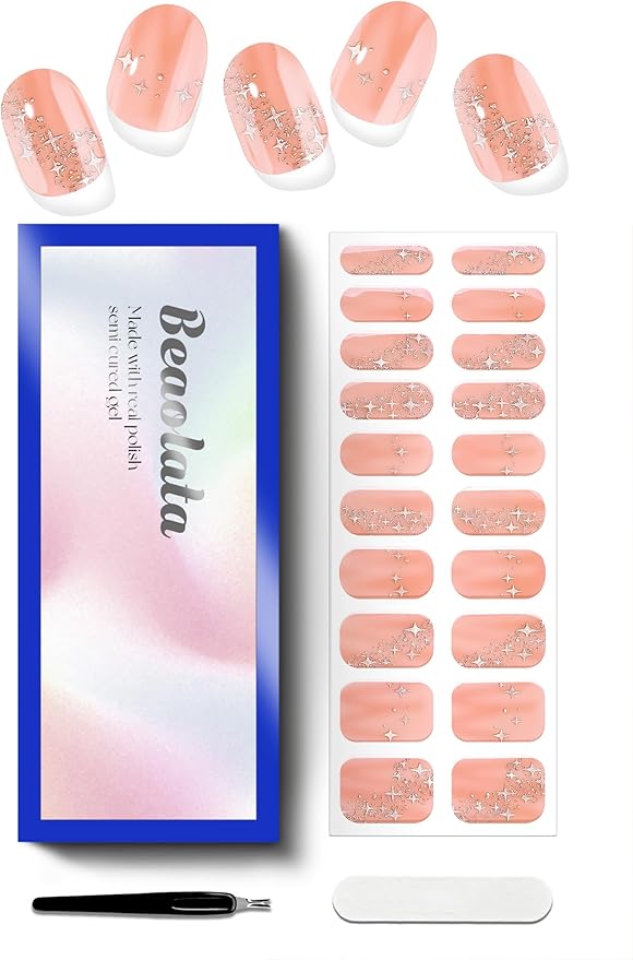 Semi Cured Gel Nail Strips - UV Light Gel Nail Stickers - 20 Long Lasting Salon Quality Wraps (Jelly Pink)